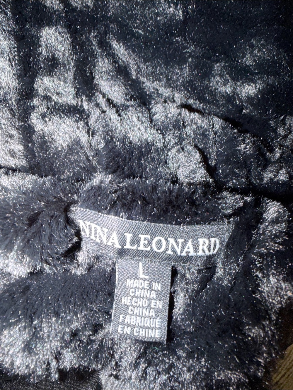Nina Leonard Black Faux Fur Chevron-Textured Women's Sweater Jacket - Picture 9 of 10